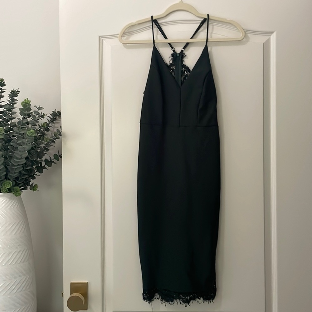 S - Lulu’s Only Want You Forest Green Lace Bodycon Midi Dress